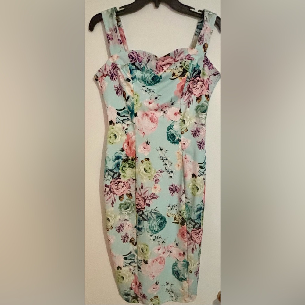 CBR Pink and Green Sheath Dress Sweetheart Neckline Wedding Guest